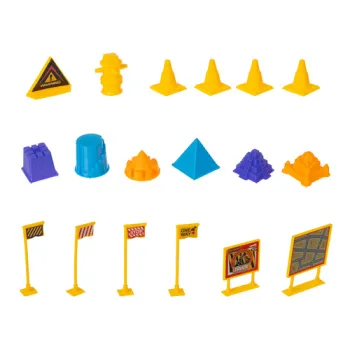 scenka zabawy z wyznaczonym placem budowy w składanej piaskownicy