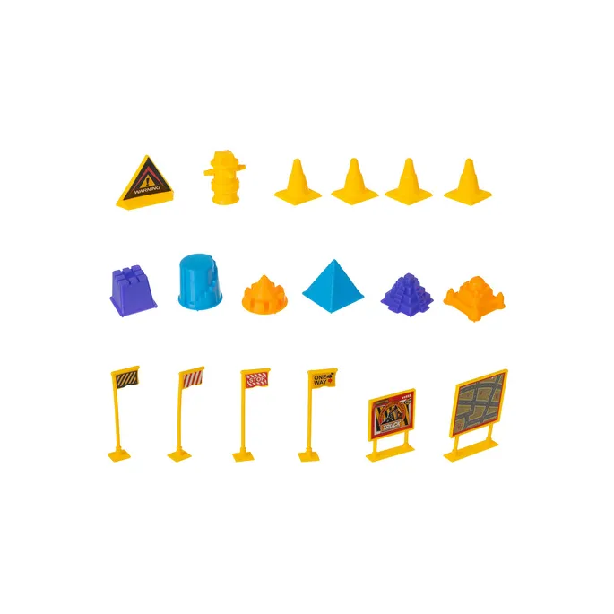 scenka zabawy z wyznaczonym placem budowy w składanej piaskownicy