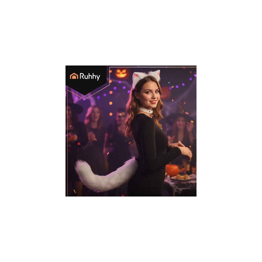 cały komplet – ogon, opaska i choker, rozłożone i widoczne elementy