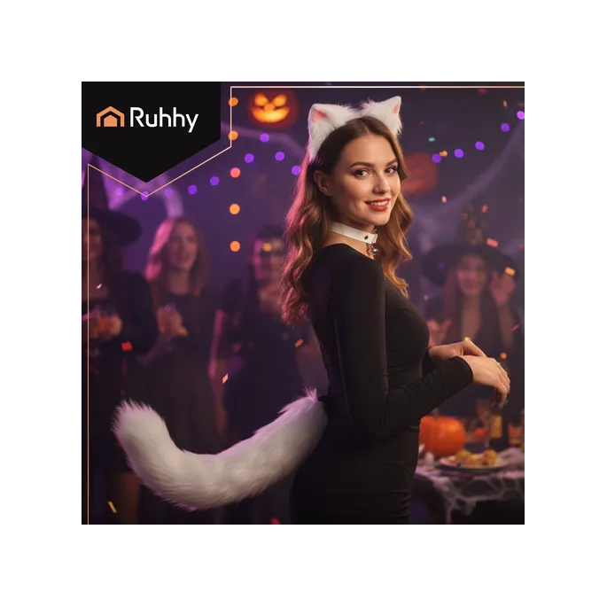 cały komplet – ogon, opaska i choker, rozłożone i widoczne elementy