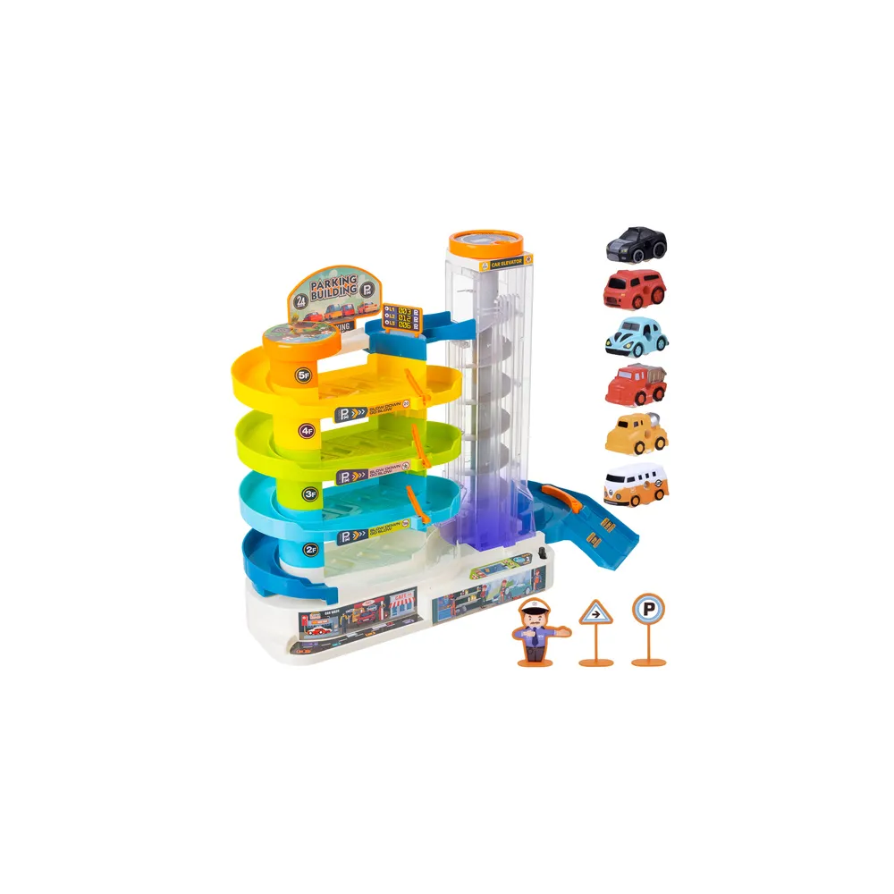 garaż samochodowy z pięcioma poziomami i spiralną windą