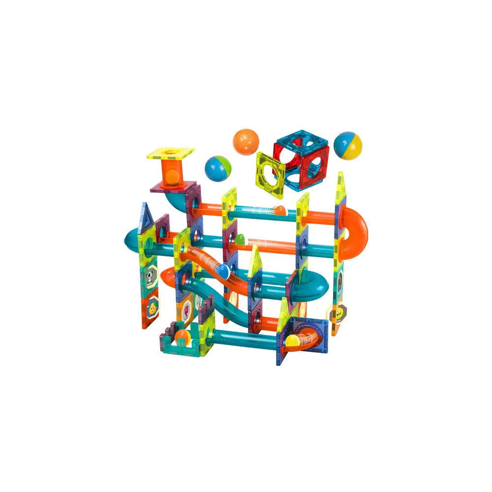 Klocki magnetyczne tor kulkowy 96el. widok na cały zestaw