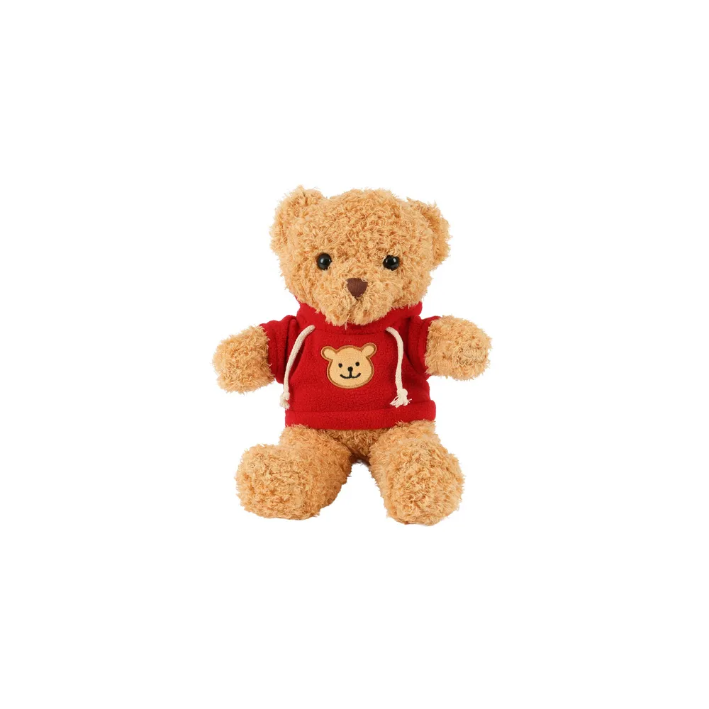 miś pluszowy 30cm kruzzel na jasnobrązowym tle z czerwoną bluzą
