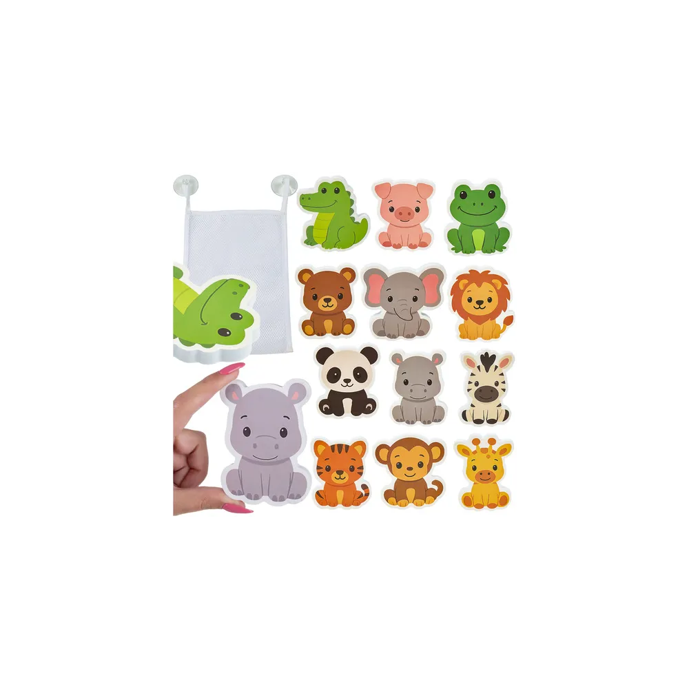 piankowe naklejki zwierzątka rozłożone na brzegu wanny