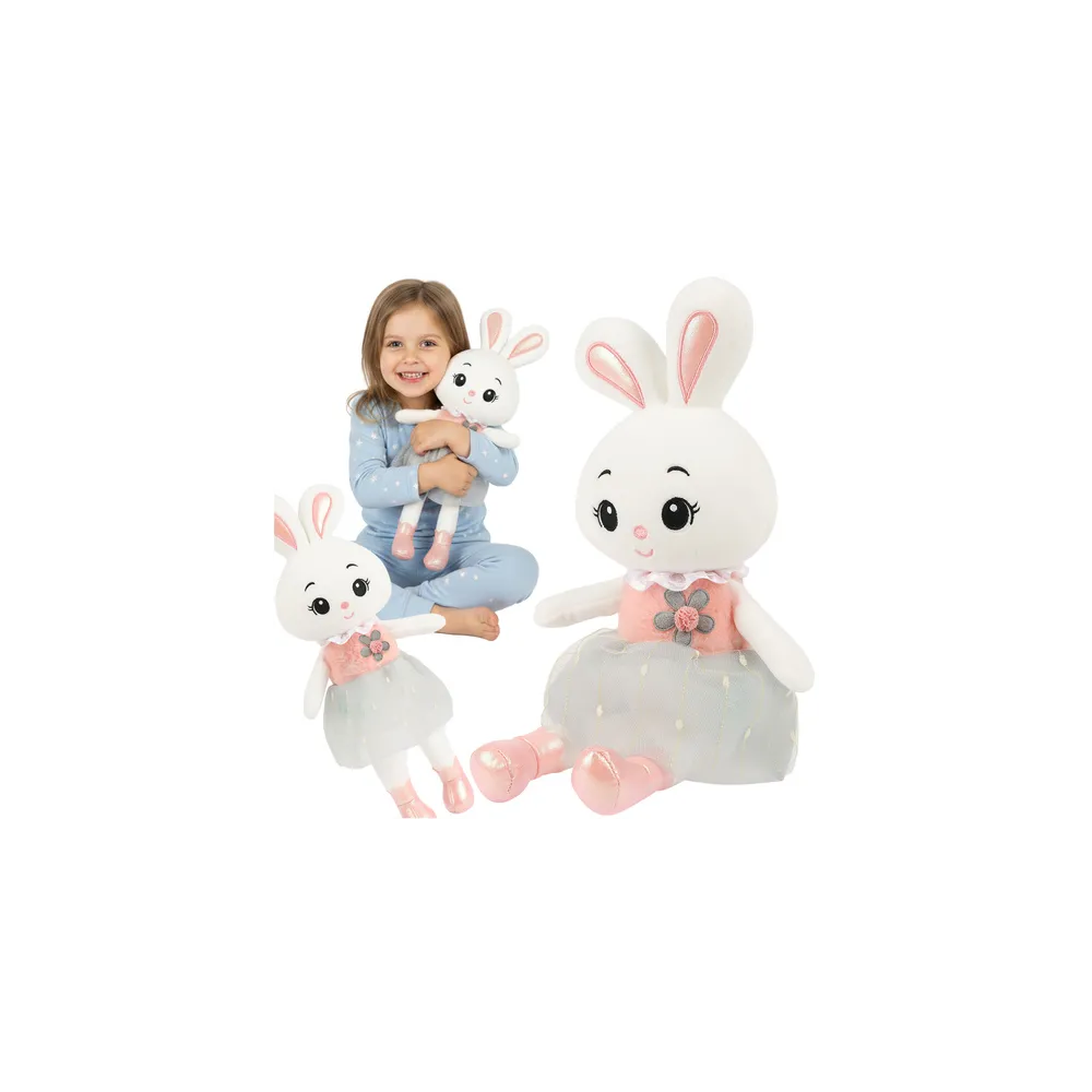 pluszowy króliczek maskotka o długości 45 cm w kolorach białym i różowym