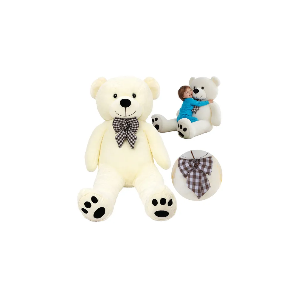 miś pluszowy 180 cm z kokardą na szyi na białym tle