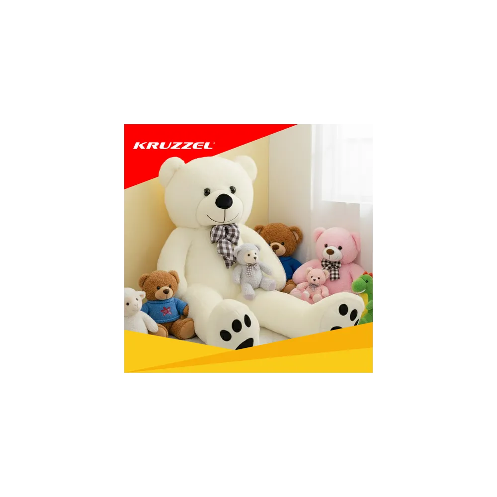 kremowy miś pluszowy wyeksponowany na łóżku