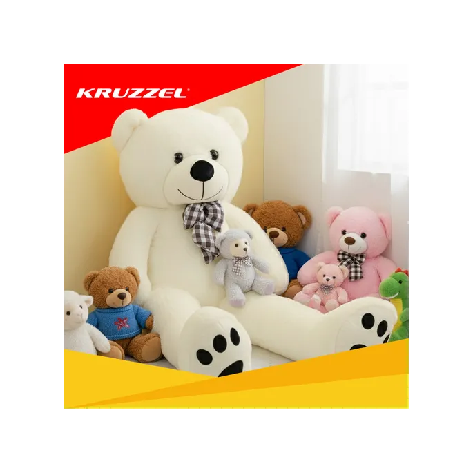 kremowy miś pluszowy wyeksponowany na łóżku