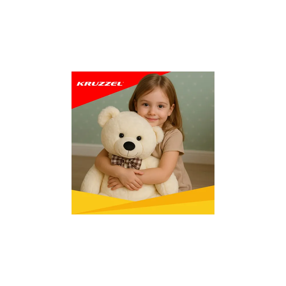 kremowy miś pluszowy z wykończonymi łapkami na tle dziecięcego pokoju