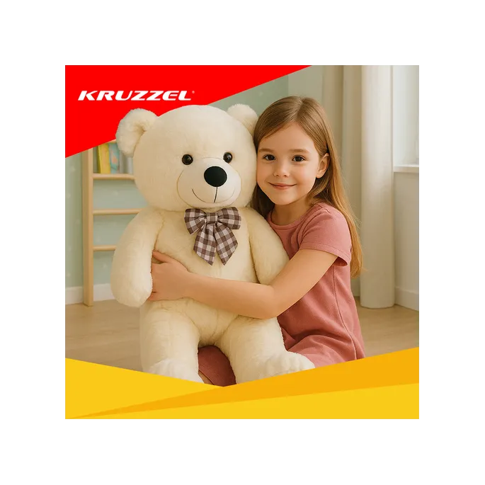 duży miś dekoracyjny z elegancką kokardą jako ozdoba pokoju