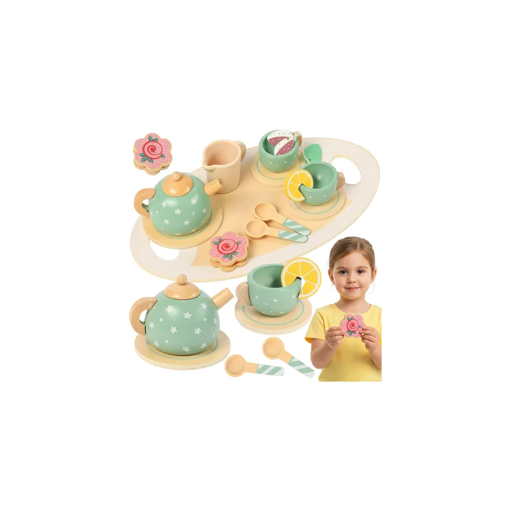 Zestaw do herbaty dla dzieci z zielonymi i kolorowymi elementami