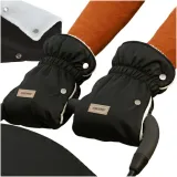 Mufki podwójne czarne Kruzzel zamocowane na rączce wózka dziecięcego