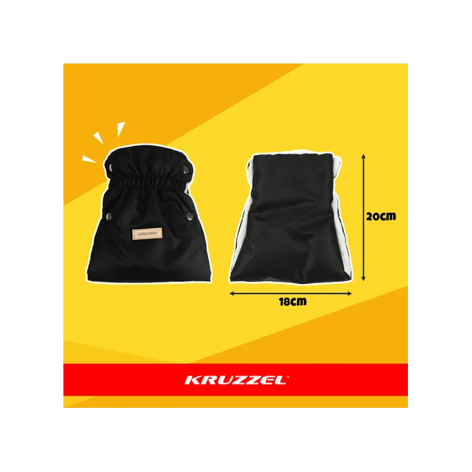 Komplet dwóch czarnych mufek do wózka Kruzzel na białym tle