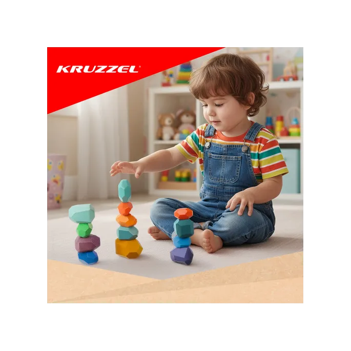 kolorowe klocki ułożone w rządek na stole