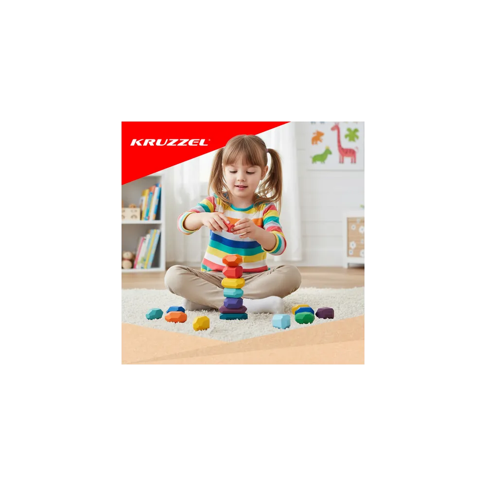 różnorodne kształty drewnianych klocków w jednym zestawie