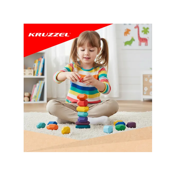 różnorodne kształty drewnianych klocków w jednym zestawie