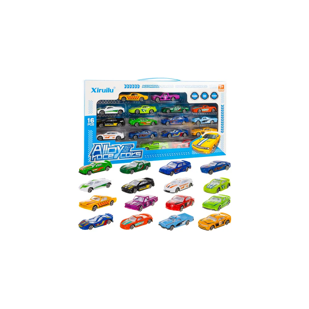 Zestaw 16 kolorowych metalowych autek resoraków w opakowaniu