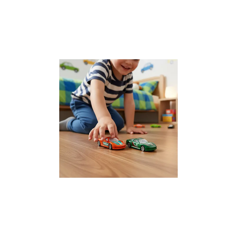 Metalowe autka resoraki rozłożone na płaskiej powierzchni