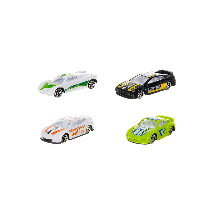 Zestaw autek metalowych ustawionych w rzędzie do wyścigu