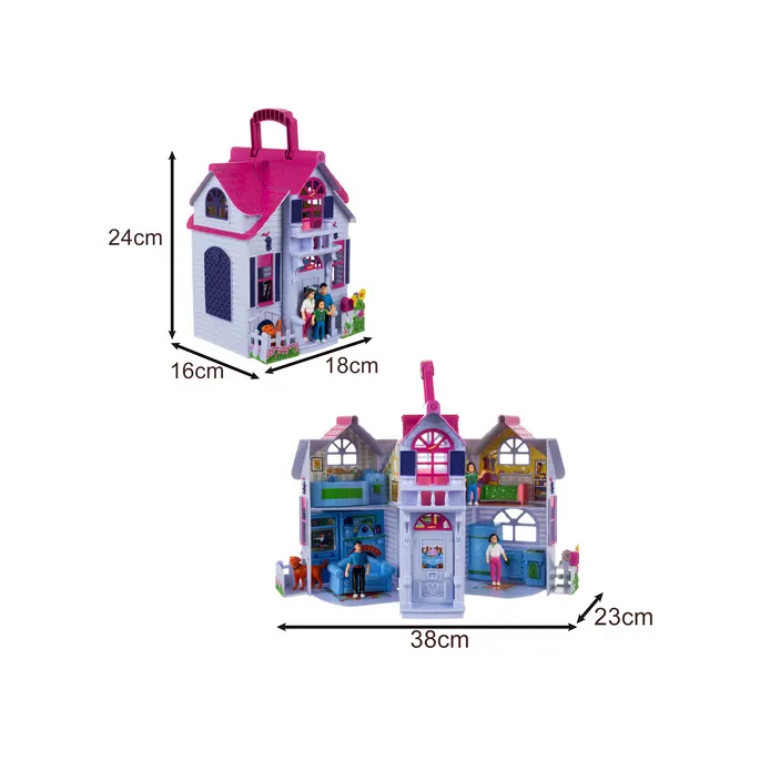 Rozłożony domek z widocznymi wszystkimi pomieszczeniami