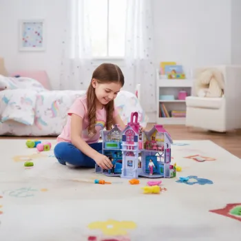 Domek dla lalek 26689 gotowy do zabawy na stoliku dziecięcym