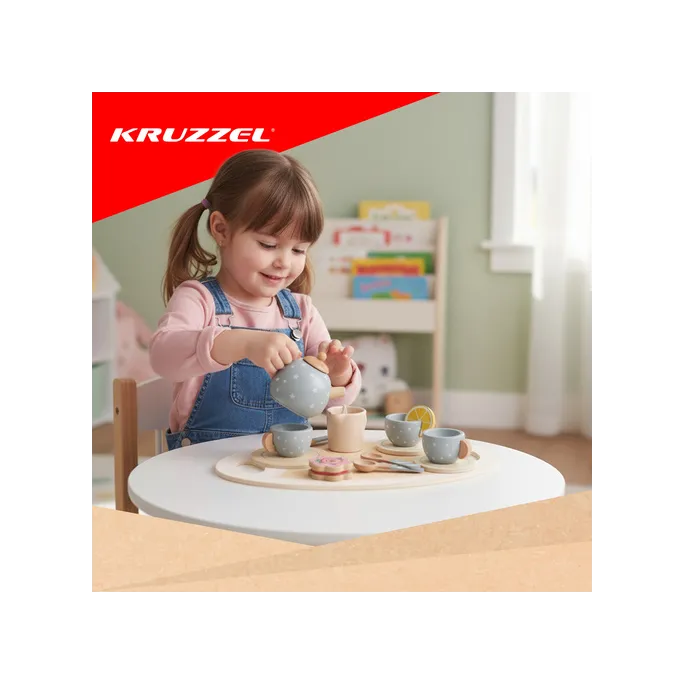 dwa drewniane kubeczki z łyżeczkami i spodkami szarego zestawu