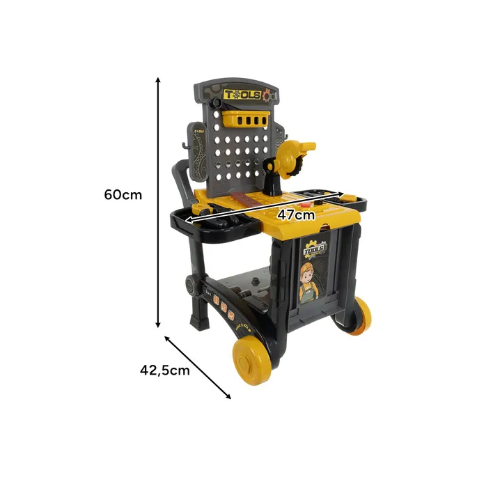 mobilny warsztat dziecięcy przekształcony w wózek z rączką