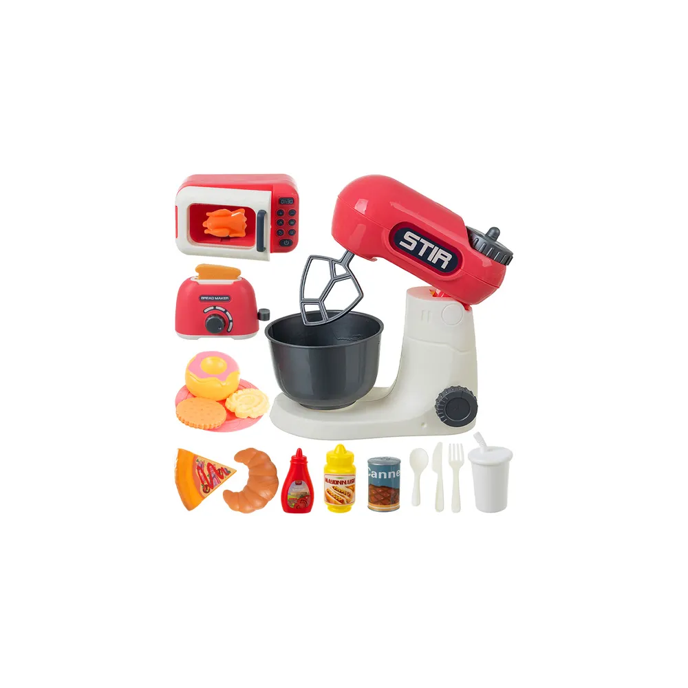 zestaw kuchenny dla dzieci z mikserem i tosterem na białym tle
