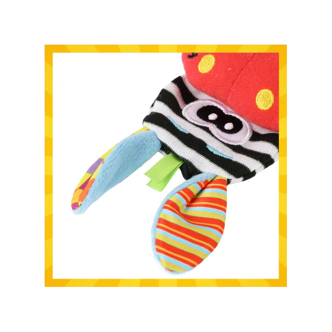 kolorowe skarpetki-grzechotki z pluszowymi główkami zwierząt