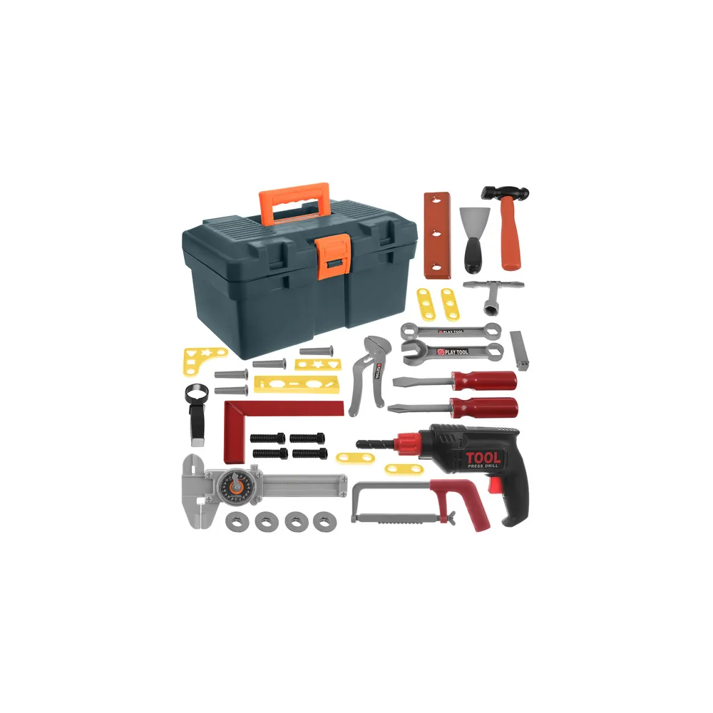 skrzynka z narzędziami zabawkowa na białym tle