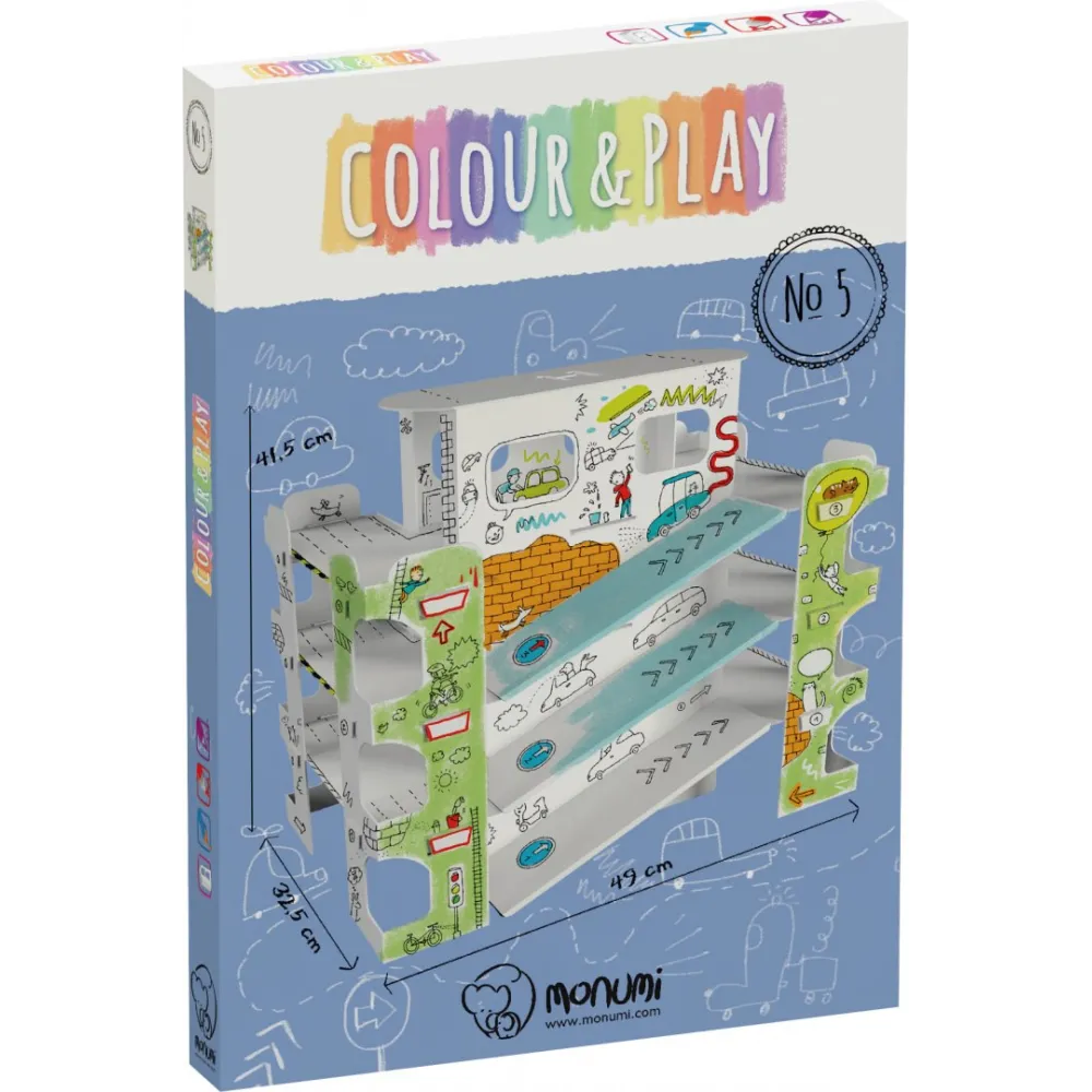 ruchome części kartonowego parkingu na półeczkach