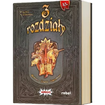 Pudełko gry 3 rozdziały REBEL z wyeksponowanymi elementami i kartami