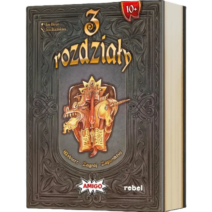 Pudełko gry 3 rozdziały REBEL z wyeksponowanymi elementami i kartami