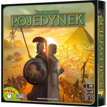 gra 7 Cudów Świata Pojedynek na planszy z widocznymi kartami i elementami