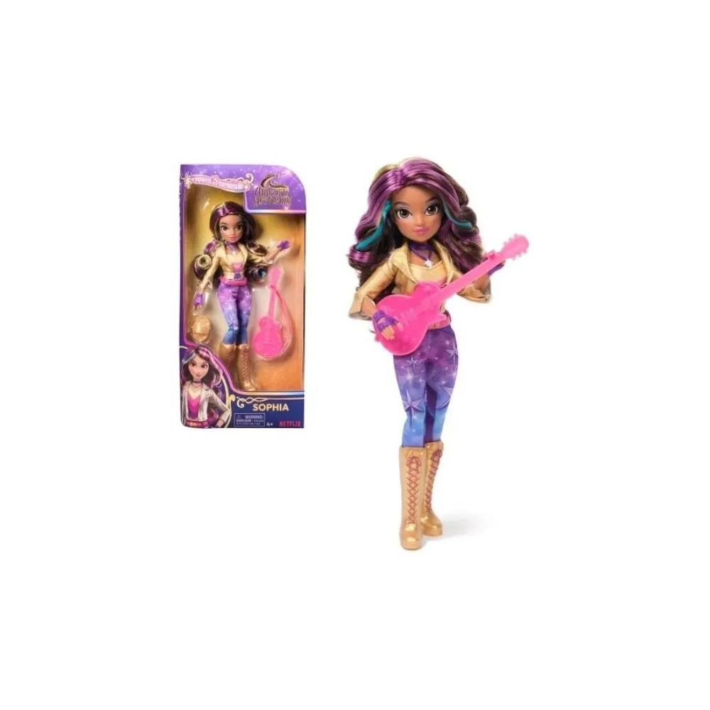Lalka Sophia z Akademii Jednorożców w kolorowym stroju z tęczowymi włosami