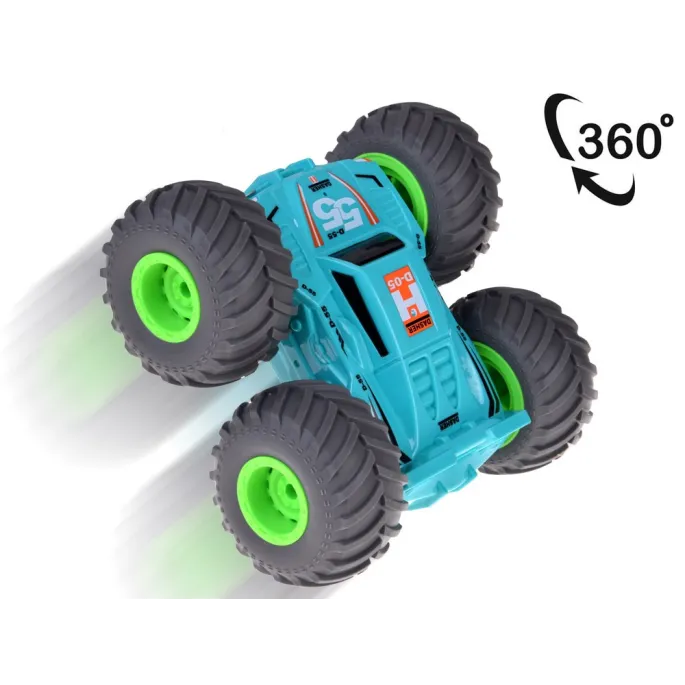 Widok pojazdu STUNT CAR z dużymi, gumowymi kołami 7 cm