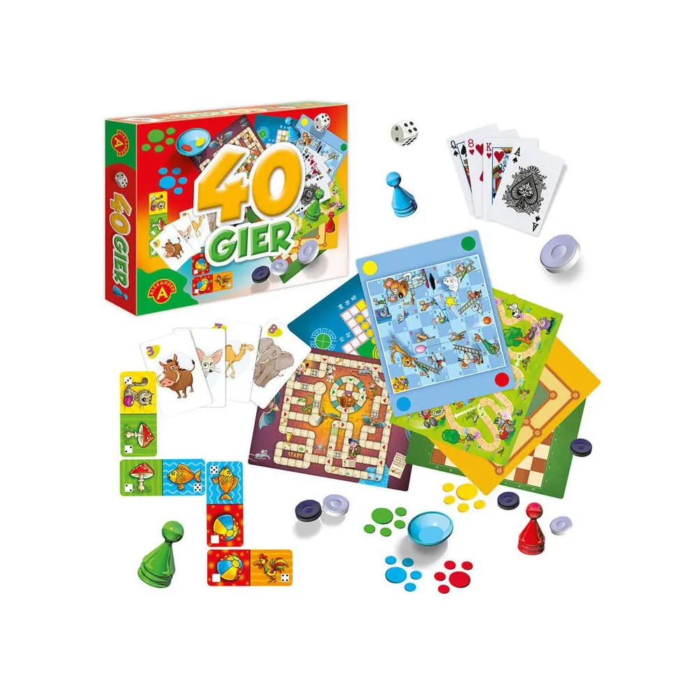 Zestaw Alexander 40 gier planszowych, karcianych i zręcznościowych w pudełku