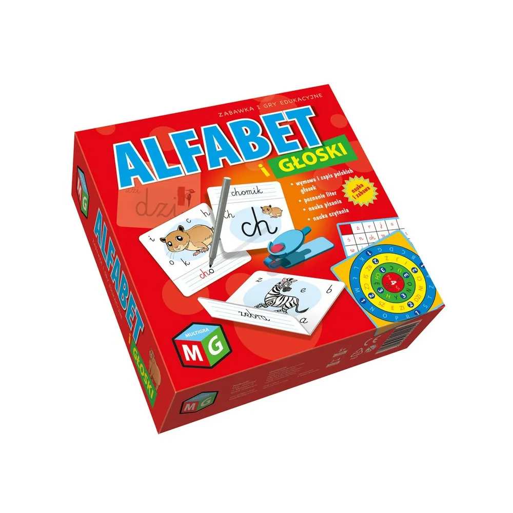 Plansze edukacyjne z literami i ilustracjami do nauki alfabetu