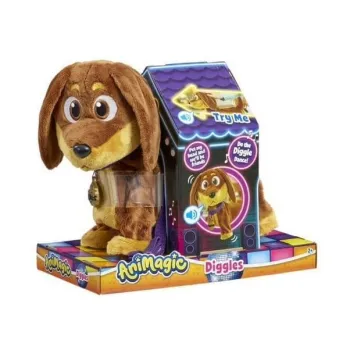 Interaktywny piesek Animagic Diggles na fioletowej smyczy, detal miękkiego futerka