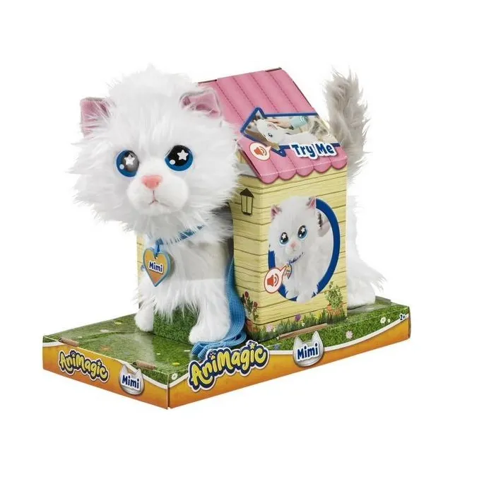Animagic Mimi interaktywny kotek z niebieską smyczą na białym tle