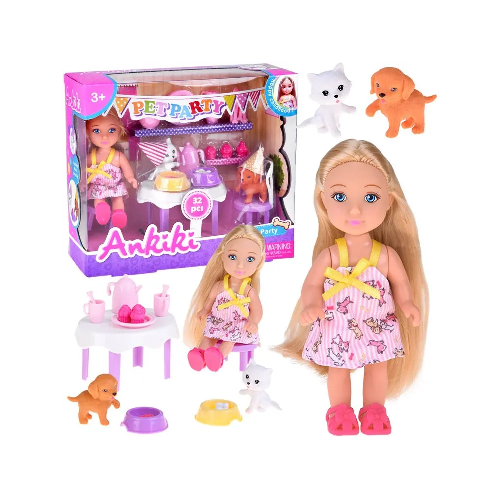 Ankiki Lalka urodzinowa PET PARTY z akcesoriami na tle pastelowych kolorów