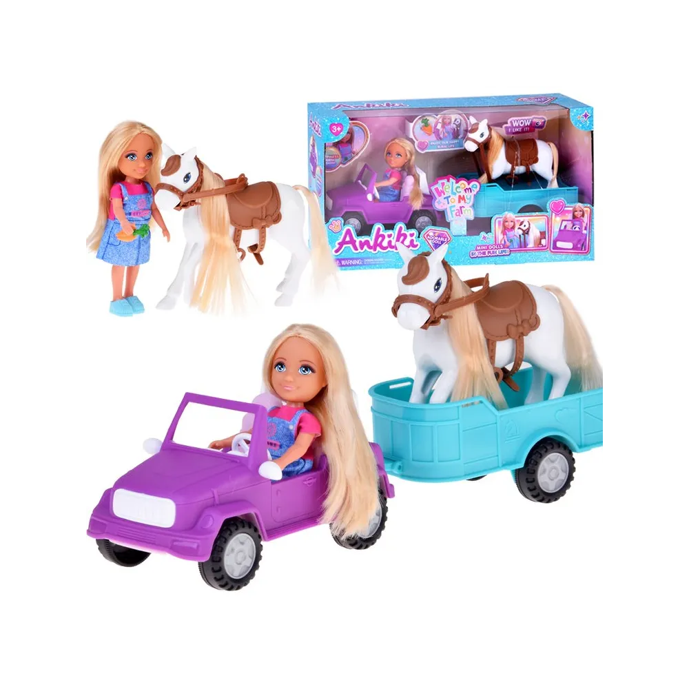 Lalka farmerka z białym koniem oraz zestawem akcesoriów na farmie