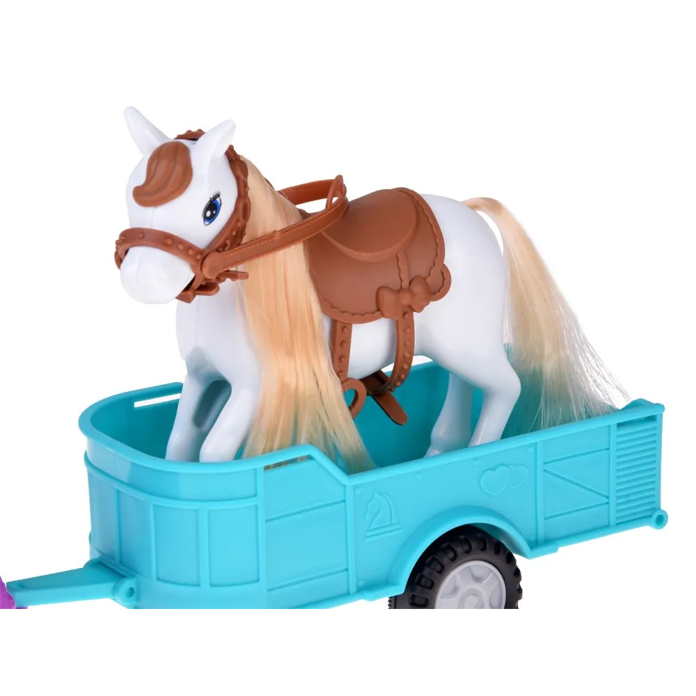 Fioletowo-różowy samochód terenowy z ruchomymi kołami i kierownicą