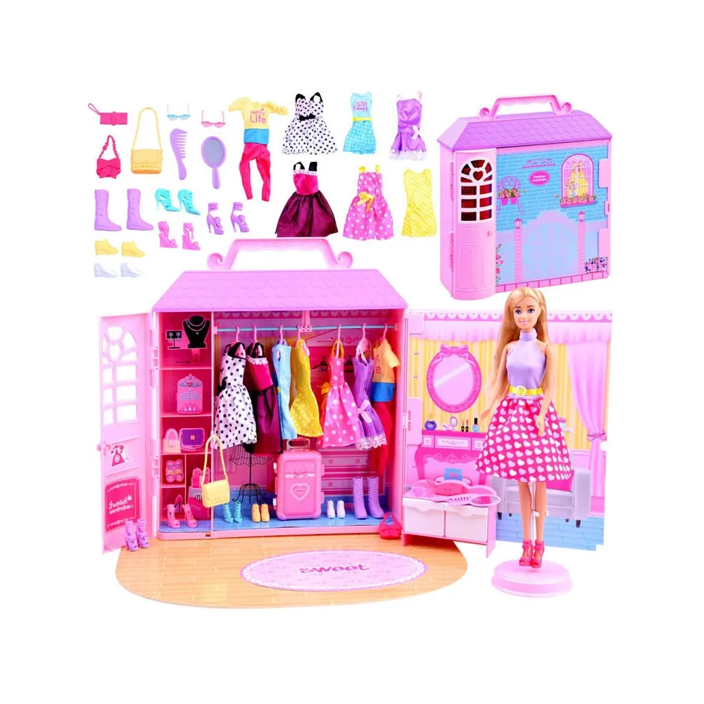 Lalka Anlily z domkiem i szafą oraz ubrankami na zestawie