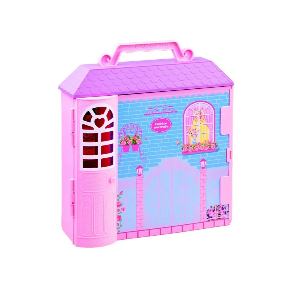 Przód domku z garderobą i akcesoriami dla lalek