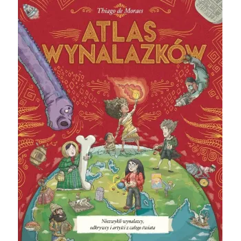 Okładka książki Atlas wynalazków z kolorową ilustracją mapy wynalazków