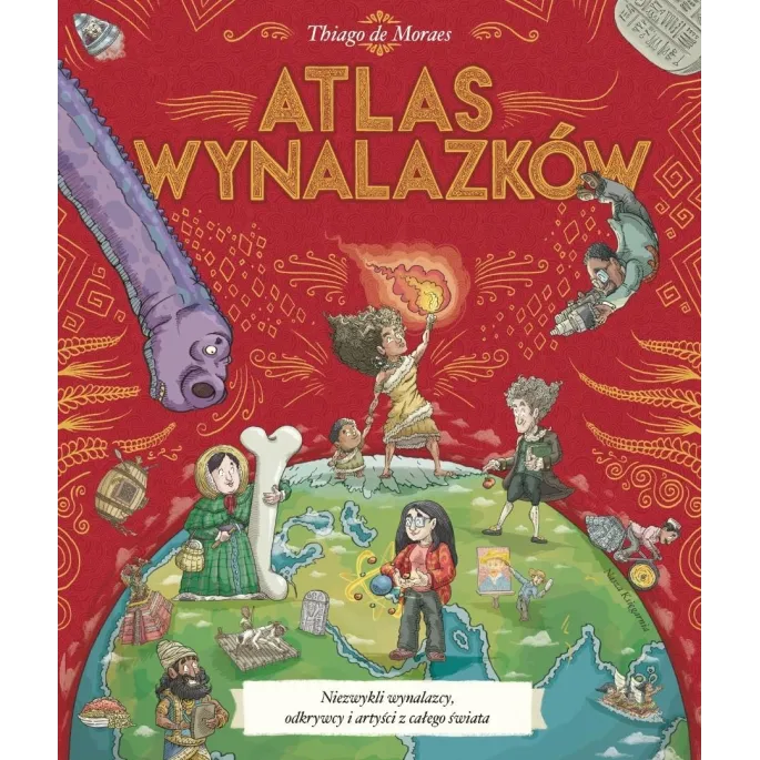 Okładka książki Atlas wynalazków z kolorową ilustracją mapy wynalazków