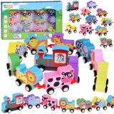 drewniany pociąg ze zwierzątkami w komplecie jedenastu elementów