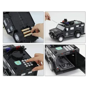 Auto policyjne na tle pudełka, gotowe do wręczenia w prezencie