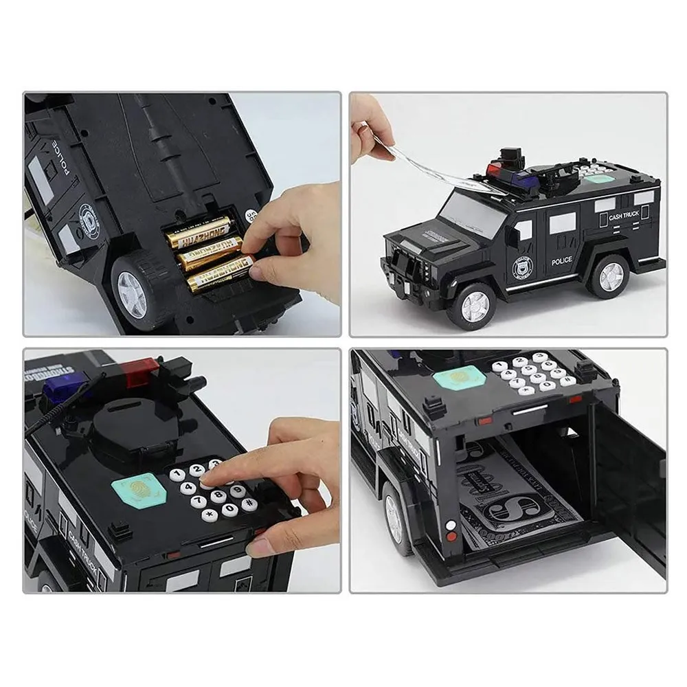 Auto policyjne na tle pudełka, gotowe do wręczenia w prezencie